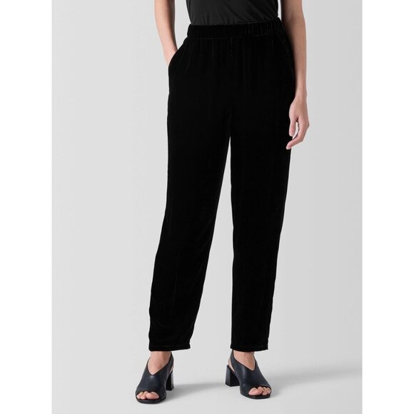 NWT Eileen Fisher Black Velvet Tapered Ankle Pants Womens Plus Size 2X Silk - Picture 1 of 9